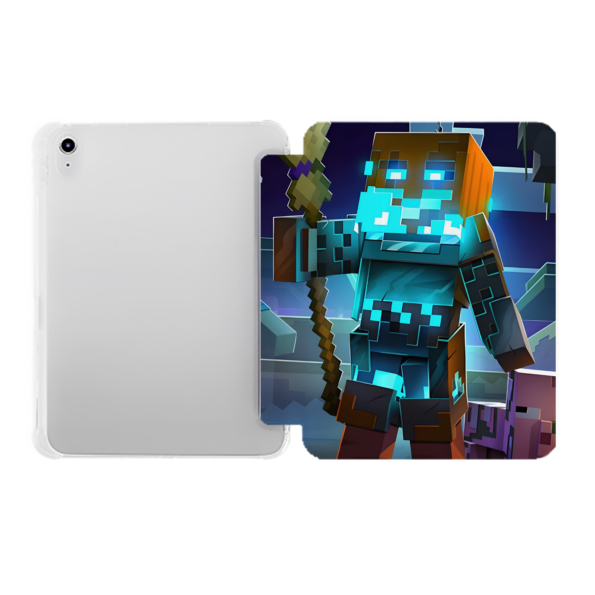 （画像用） マインクラフト ブロックの世界 Minecraft MC Block world IPad ケース ペン収納付き 三つ折りスタンド PUレザー×シリコン 対応機種9.5/10.5/10.9インチ